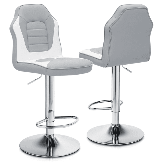 Magshion Extra Comfort Modern Racing Seat Bar Stools Chair Adjustable Swivel Mixed Color Set of 2 Gray/White