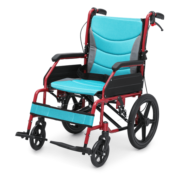 Magshion *FDA APPROVED* Lightweight Transport Wheelchair 250lbs Weight Capacity, Folding Transport Wheelchair with Seat Belt & Hand Brake for Travel & Storage, Red