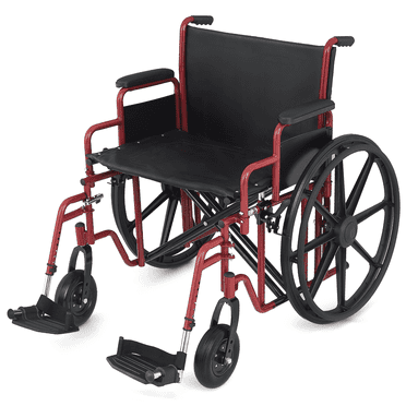 Magshion *FDA APPROVED* Transport Wheelchair with Adjustable Swing-Away Footrests, Folding Transport Chair with 24" Extra Wide Seat, 500lbs Weight Capacity, Red