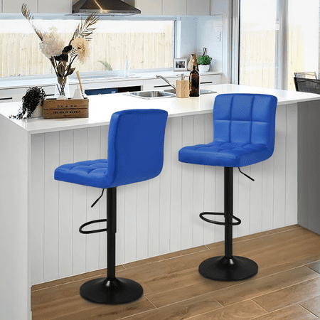 Magshion Faux Leather Adjustable Swivel Bar Stools with Back Set of 2 Mixed Color Kitchen Counter Stools Dining Chairs, Blue/Black