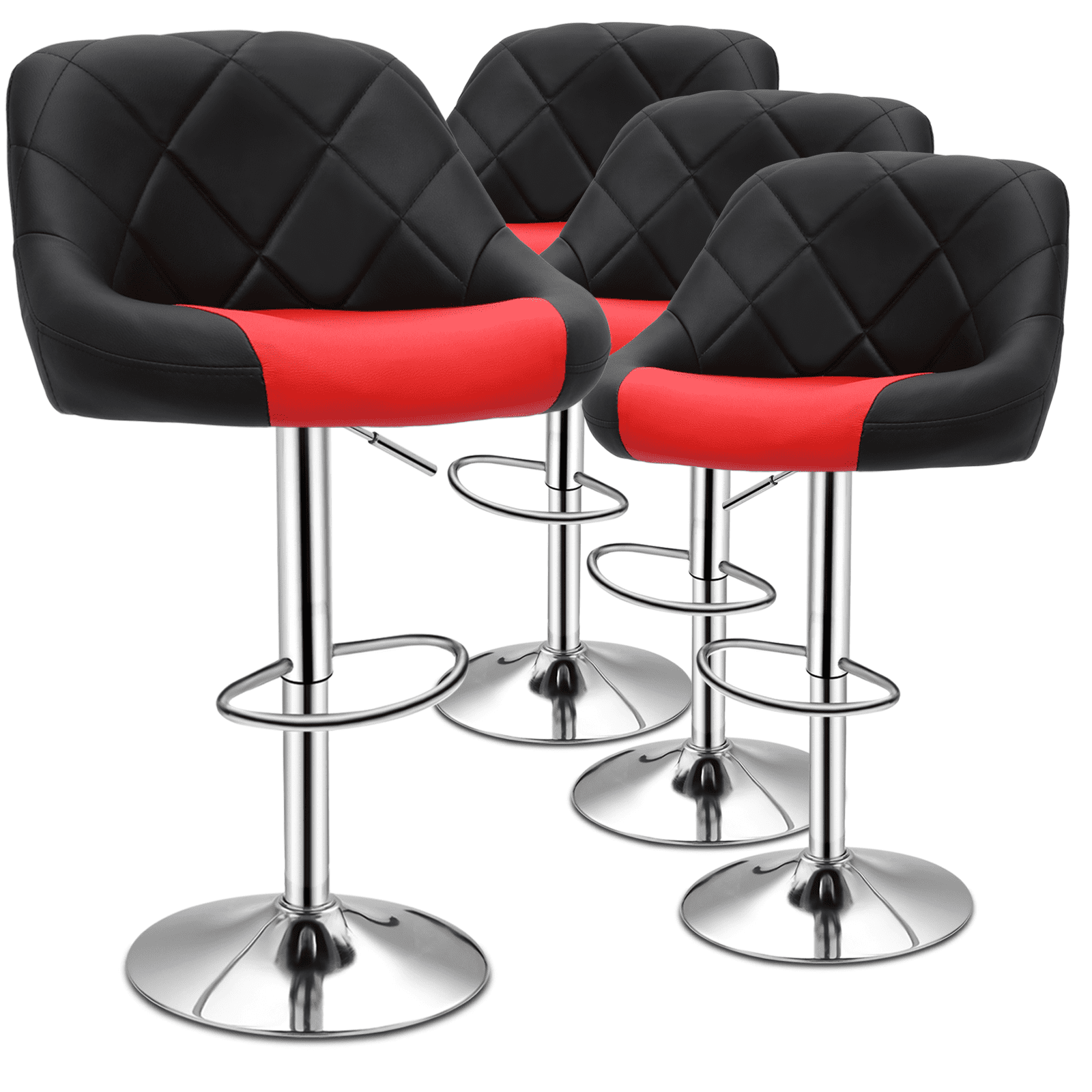 Magshion Set of 4 Faux Leather Bar Stools, Black/Red Seats, Adjustable