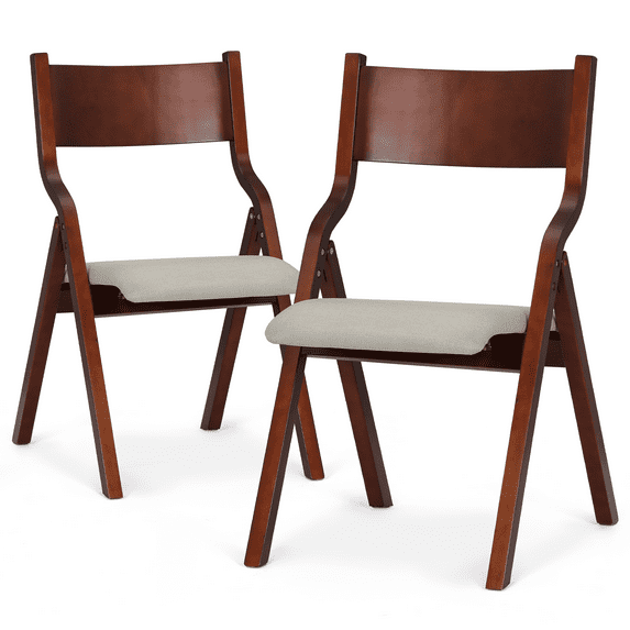 Magshion Foldable Dining Chairs Set of 2, Bistro Chair with Wooden Back and Padded Seats for Kitchen Wedding Picnic, Beige