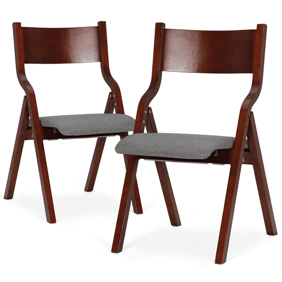 Magshion Foldable Dining Chairs Set of 2, Bistro Chair with Wooden Back and Padded Seats for Kitchen Wedding Picnic, Gray
