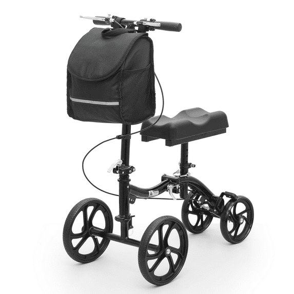 Magshion Foldable Knee Scooter for Leg and Foot Injuries, Portable Adjustable Height Knee Walker with Dual Braking System & Storage Bag, Black