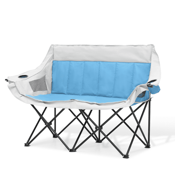 Magshion 2 Person Foldable Loveseat Camping Chair Outside Portable Chair with Bag Sky Blue Walmart Business Supplies