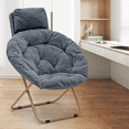 thumbnail image 1 of Magshion Foldable Saucer Chairs with Pillow, Portable Accent Chairs with Metal Frame, Moon Chair for Bedroom Living Room, Gray, 1 of 10
