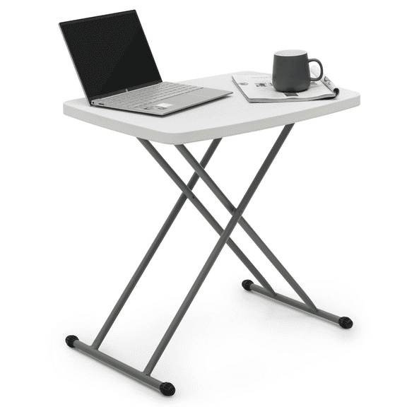 Magshion Foldable Table, 26" Height Adjustable TV Tray, Portable Plastic Top Metal Frame Laptop Desk, White