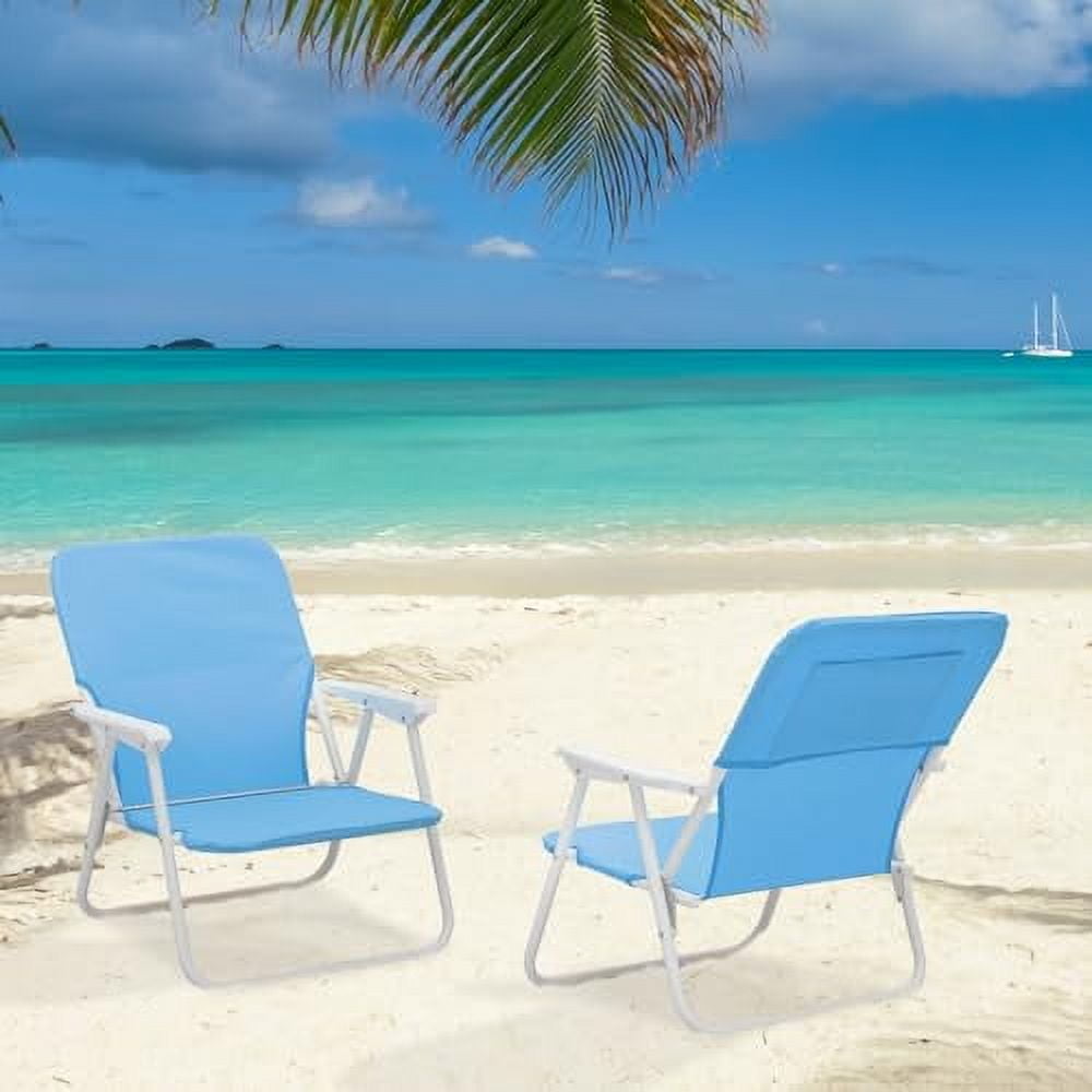 Magshion Folding Backpack Beach Chairs, Outdoor Lightweight Portable Low Profile Lawn Beach Chairs for Adults 2-Pack, Blue
