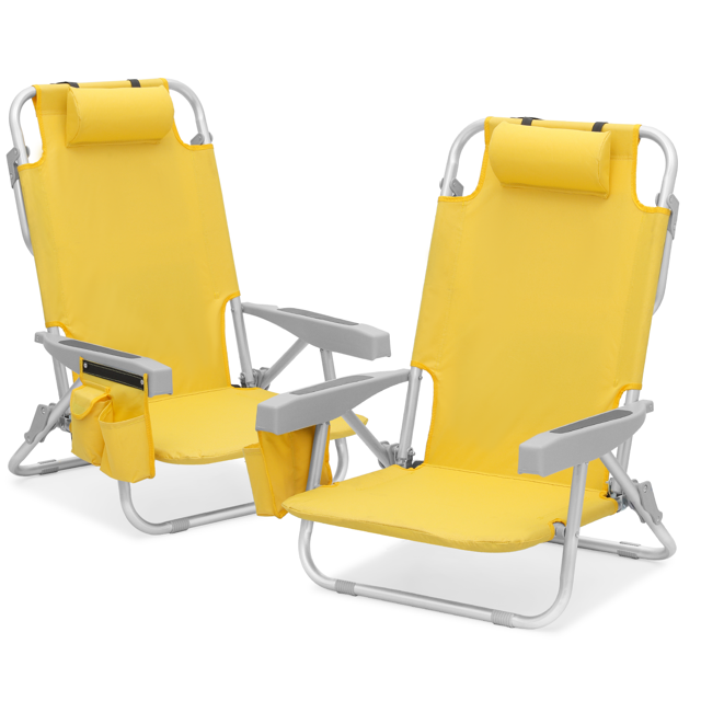 Magshion Folding Beach Chairs Set of 2 with Headrest, Portable Camping Seats with Cooling Pocket