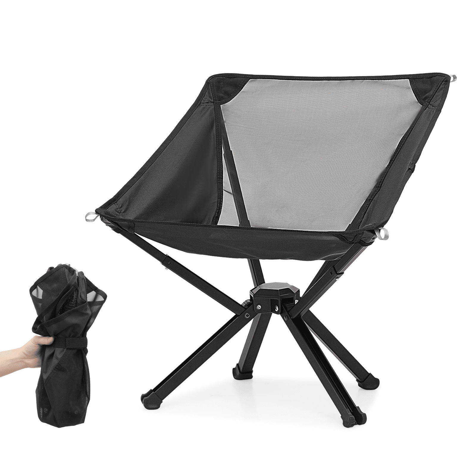 Black Lightweight Foldable Camping Chair with Aluminum Frame