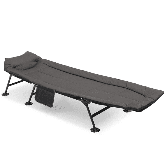 Magshion Folding Camping Cot with Mattress, Portable Travel Padded Camp Cot with Side Pocket, Adjustable Angle Sleeping Bed with Carry Bag for Home Office Nap Outdoor, Black