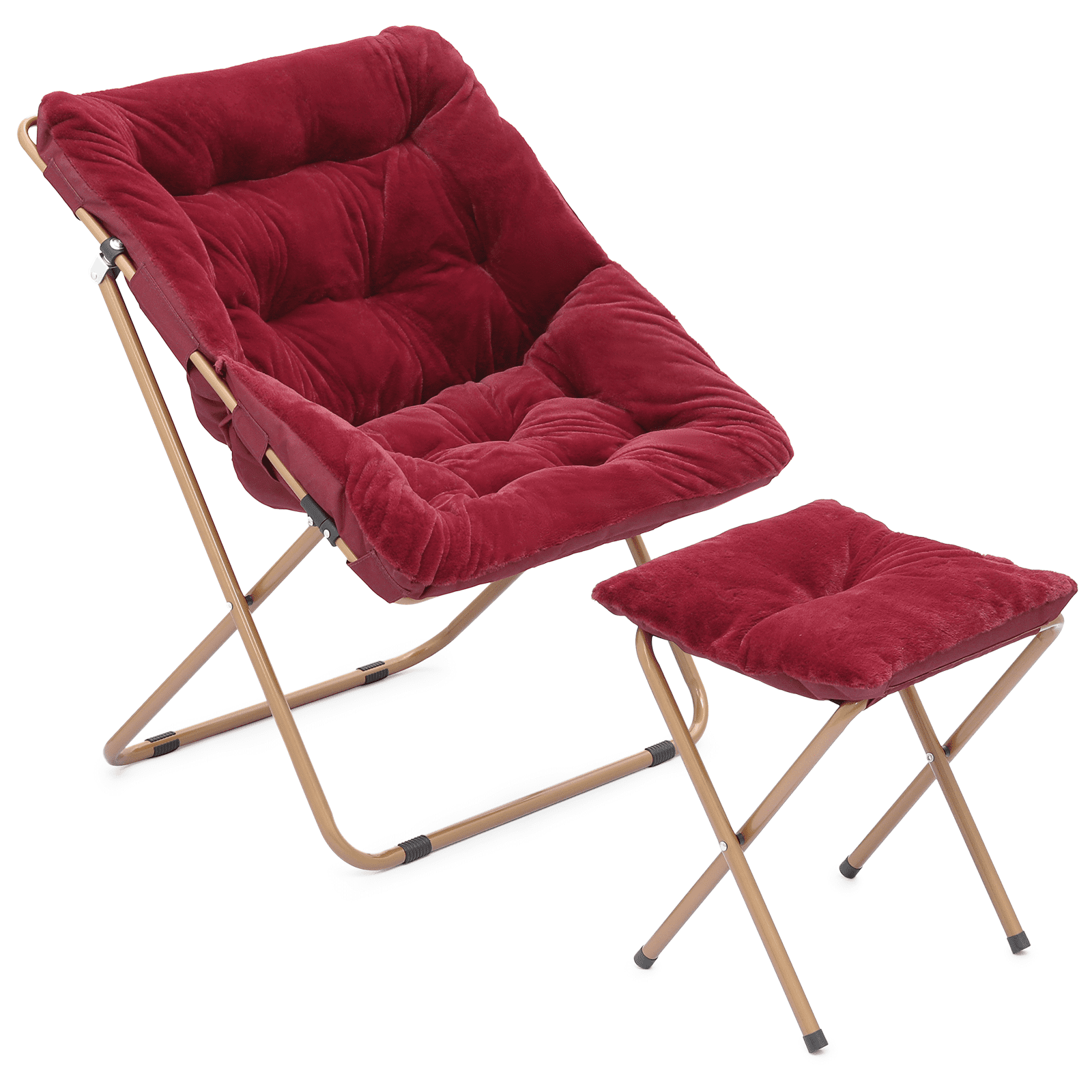 Magshion Folding Cozy Chair with Footrest, Faux Fur Saucer Chair with