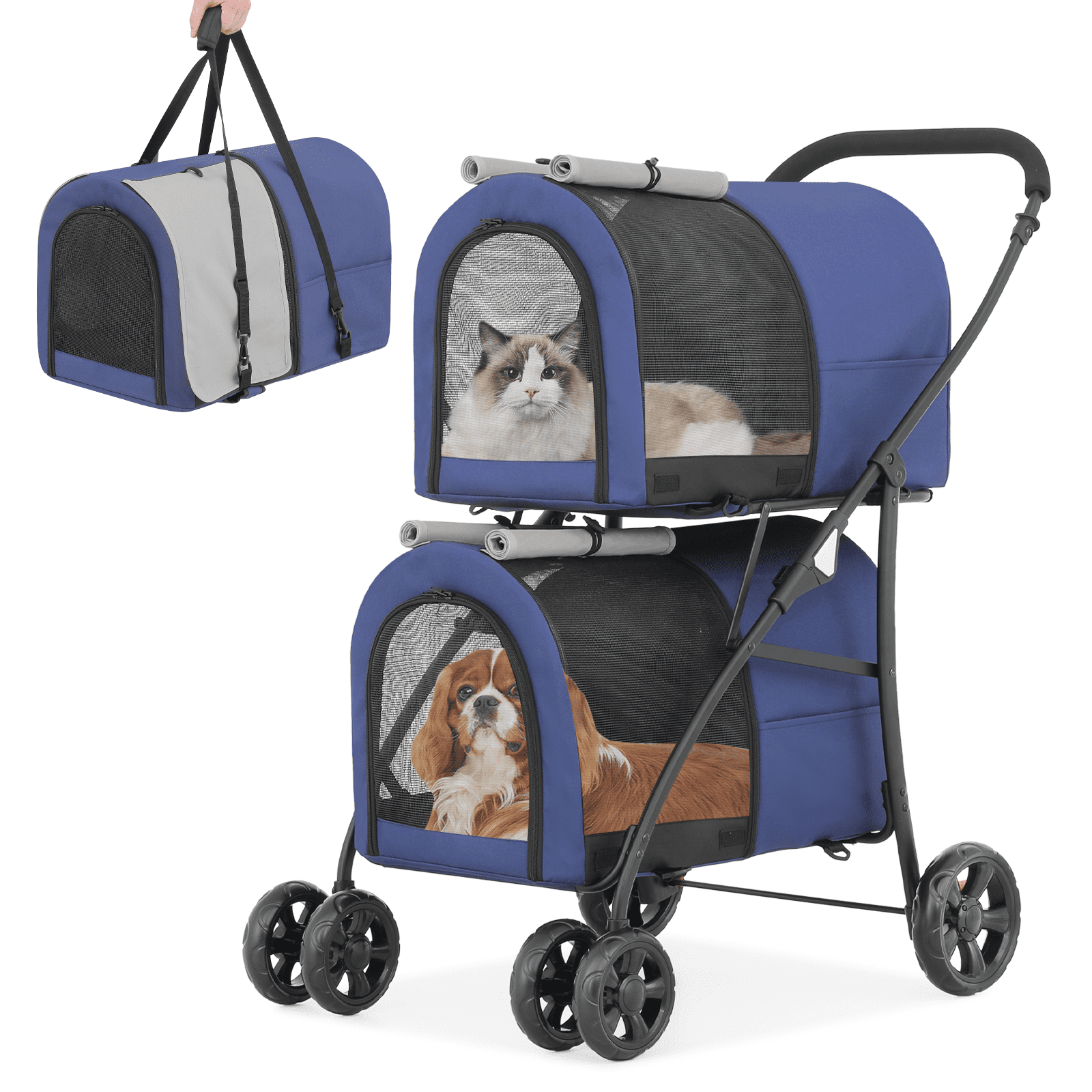 Gymax 4 in 1 Removable Double Pet Stroller for Small to Medium Dogs Cats Detachable Carrier Blue Walmart