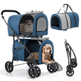 thumbnail image 1 of Magshion Folding Double Dog Stroller for 2 Dogs, 4-in-1 Pet Stroller for Small Medium Dogs Cats, Navy Blue/Gray, 1 of 9
