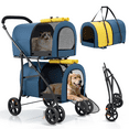 thumbnail image 1 of Magshion Folding Double Dog Stroller for 2 Dogs, 4-in-1 Pet Stroller for Small Medium Dogs Cats, Navy Blue/Yellow, 1 of 9