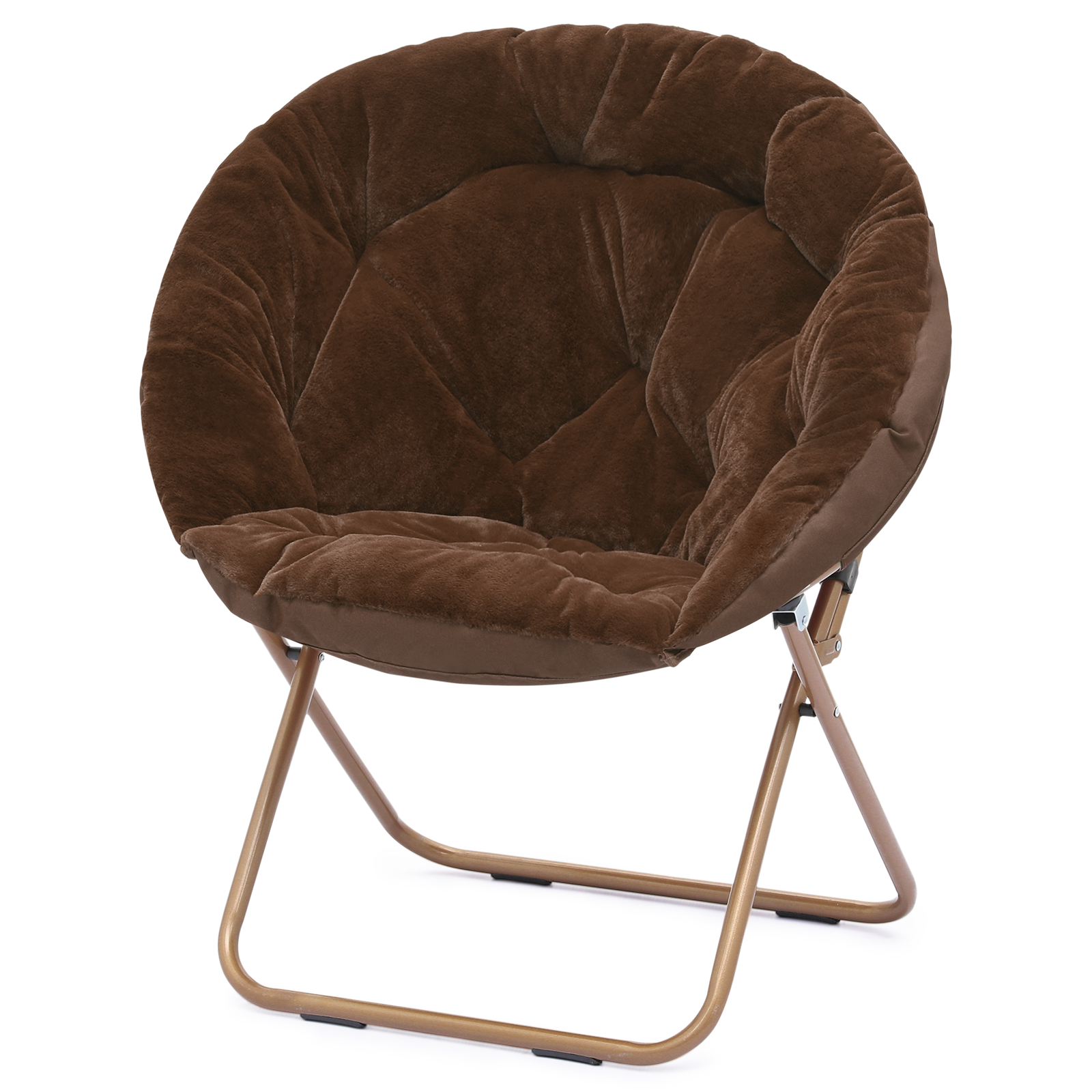 Magshion Folding Lounge Chair Comfy Faux Fur Saucer Chair, Cozy Moon Chair Seating with Metal Frame for Home Living Room Bedroom, Brown - image 1 of 10