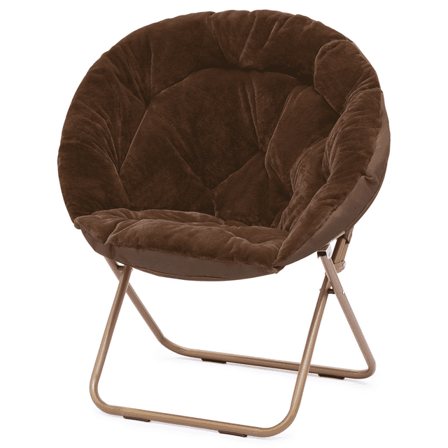 Magshion Folding Lounge Chair Comfy Faux Fur Saucer Chair, Cozy Moon Chair Seating with Metal Frame for Home Living Room Bedroom, Brown