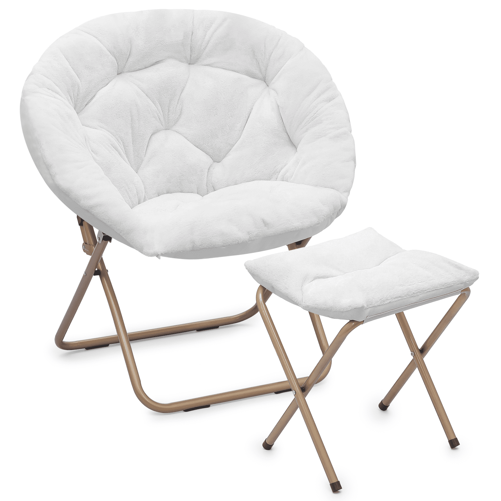 Magshion Folding Saucer Chair with Ottoman Faux Fur Moon Chair