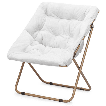 Magshion Folding Saucer Chair for Adult, Oversized Square Cozy Moon Chair Seat for Adults, Metal Frame Lounge Chair for Bedroom, White