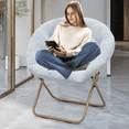 thumbnail image 1 of Magshion Folding Saucer Chair with Faux Fur Upholstery, Lounge Cozy Chair Moon Chair with Gold Metal Frame for Dorm Bedroom Living Room, Blue, 1 of 10