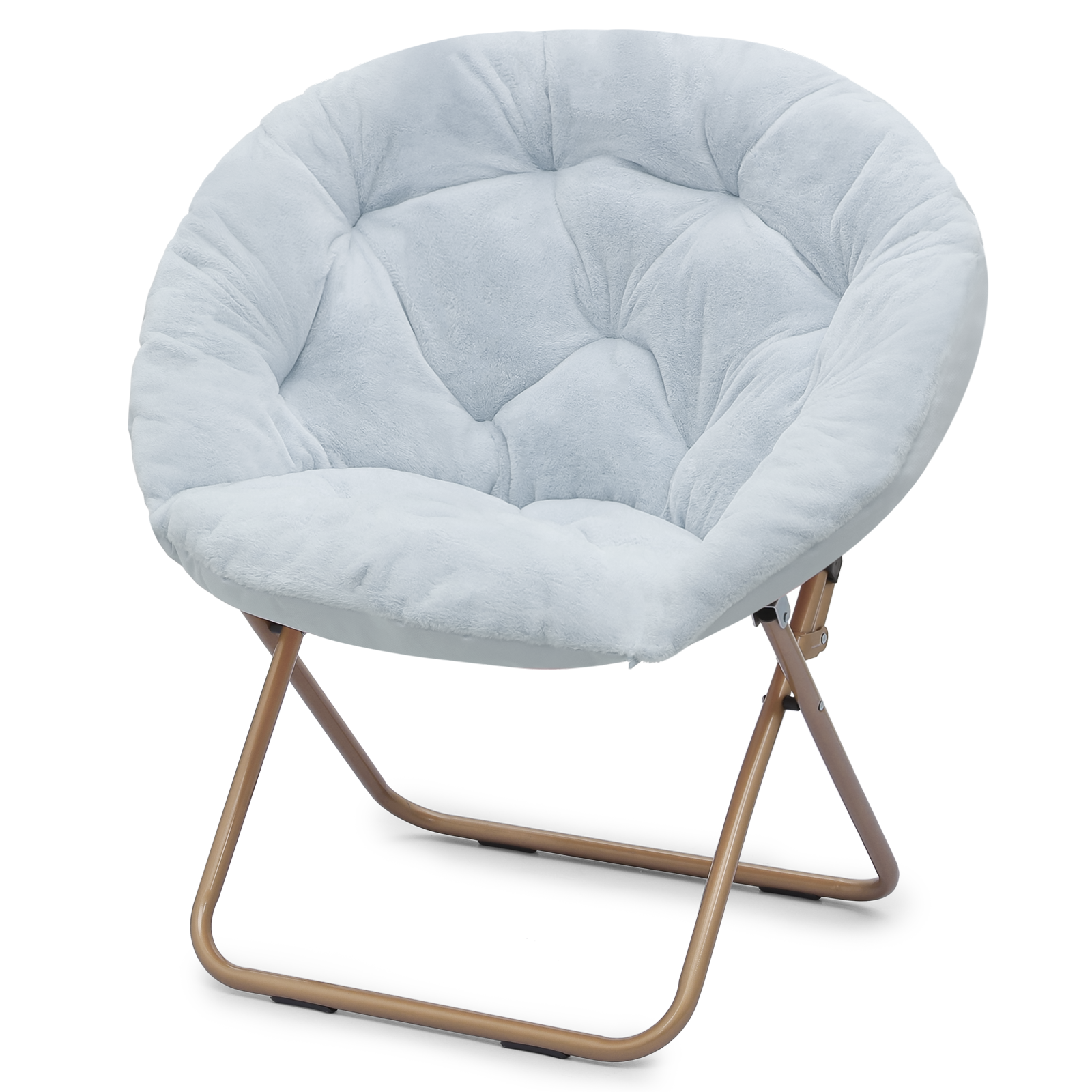 Magshion Folding Saucer Chair with Faux Fur Upholstery, Lounge Cozy Chair Moon Chair with Gold Metal Frame for Dorm Bedroom Living Room, Blue - image 1 of 10