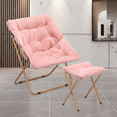 thumbnail image 1 of Magshion Folding Saucer Chair with Ottoman, Faux Fur Moon Chair and Footrest with Metal Frame, Foldable Lounge Chair and Foot Stool Set, Pink, 1 of 10