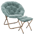 thumbnail image 1 of Magshion Folding Saucer Chairs with Ottoman, Faux Fur Foldable Chair and Footrest Set with Metal Frame, PortableLounge Chair, for Living Room Bedroom, Teal Blue, 1 of 11