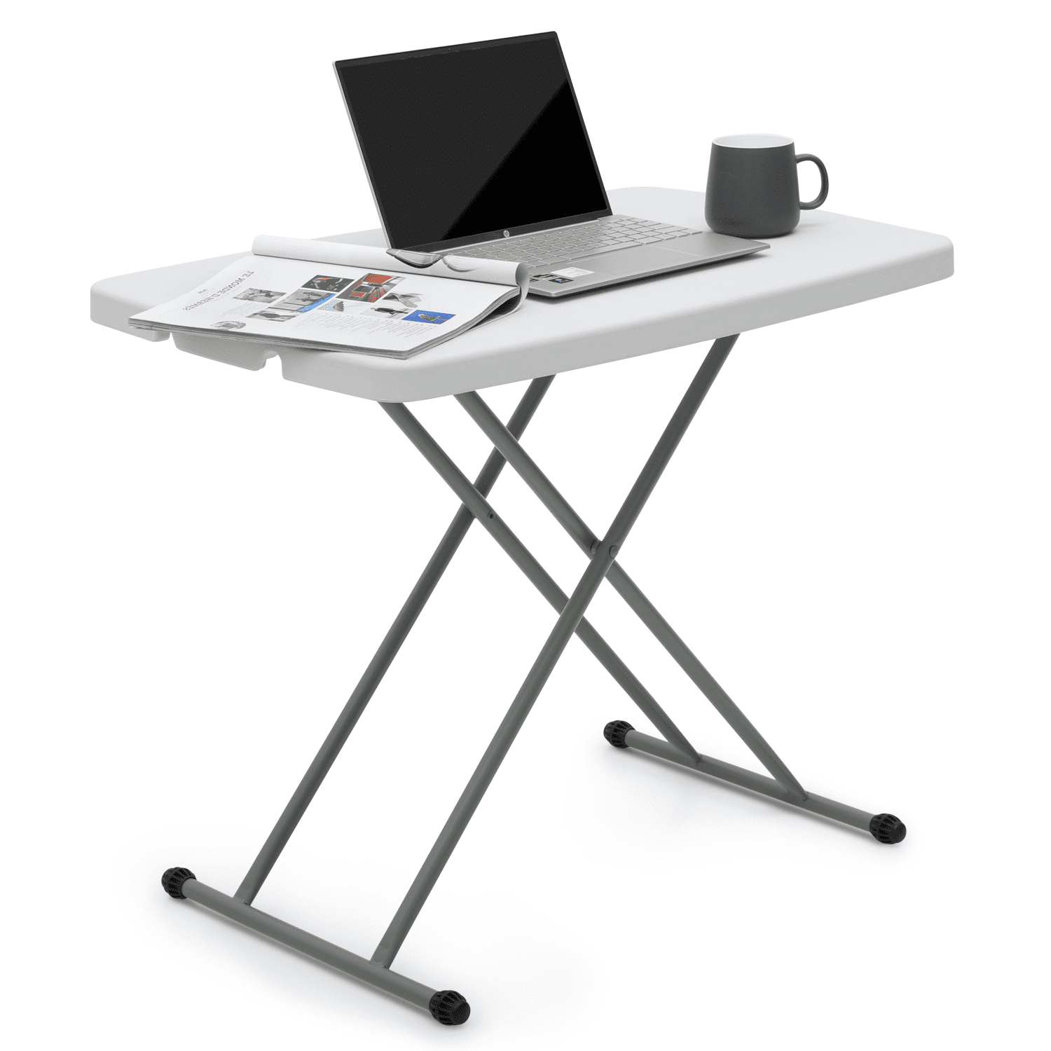 Magshion White Portable Folding TV Tray Table, Adjustable Height Metal