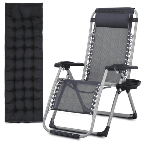 Magshion Folding Zero Gravity Chair, Sunbathing Recliner with Removable Cushion, Cup Holder, Headrest for Indoor and Outdoor Use, Blue