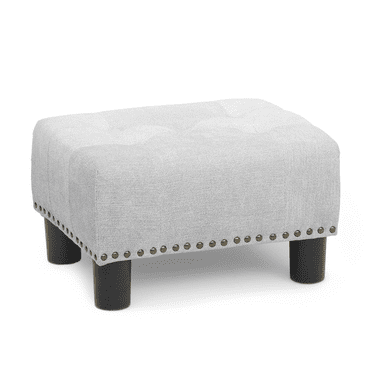 Magshion Foot Stool Ottoman with Padded Seat, Modern Cotton-linen Footrest, Rectangular Seat Stool, Light Gray