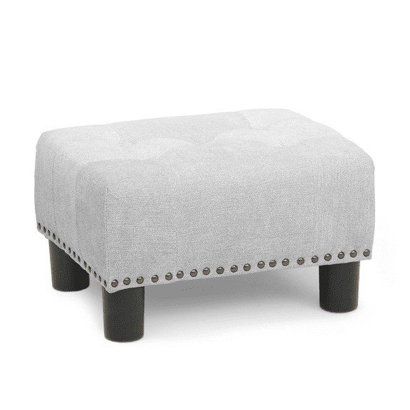 Magshion Foot Stool Ottoman with Padded Seat, Modern Cotton-linen Footrest, Rectangular Seat Stool, Light Gray