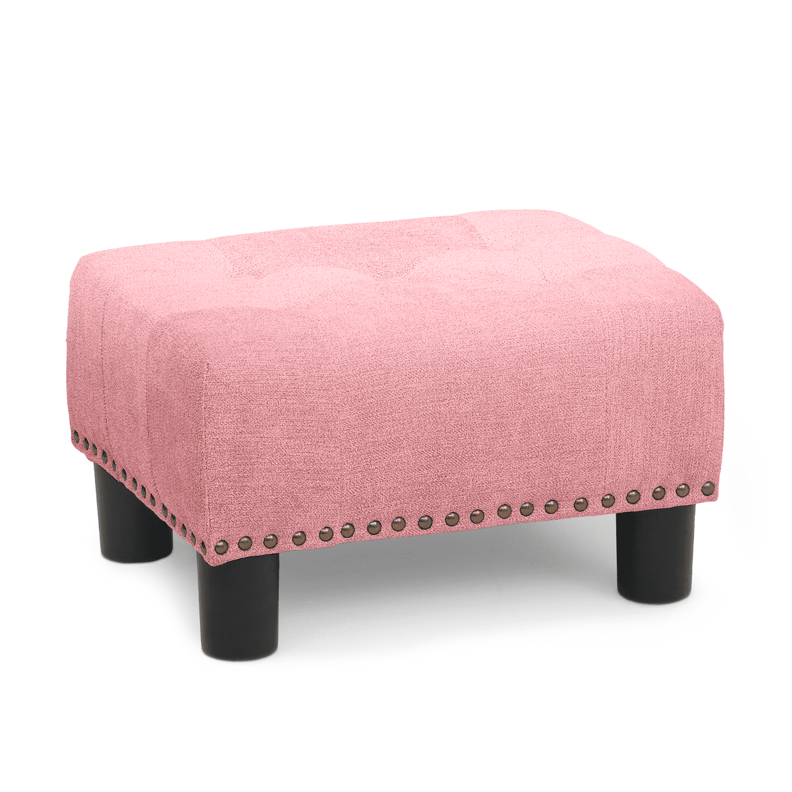 Magshion Foot Stool Ottoman with Padded Seat, Modern Cotton-linen Footrest, Rectangular Seat Stool, Pink