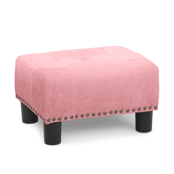 Magshion Foot Stool Ottoman with Padded Seat, Modern Cotton-linen Footrest, Rectangular Seat Stool, Pink