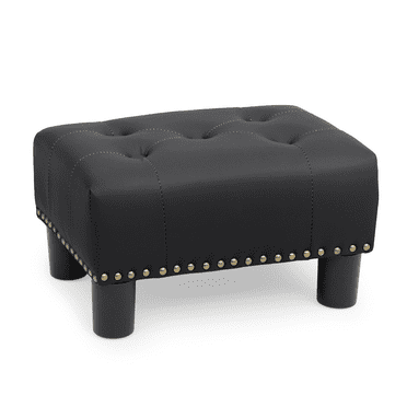 Magshion Foot Stool Ottoman with Padded Seat, Modern PU Leather Footrest, Rectangular Seat Stool, Black