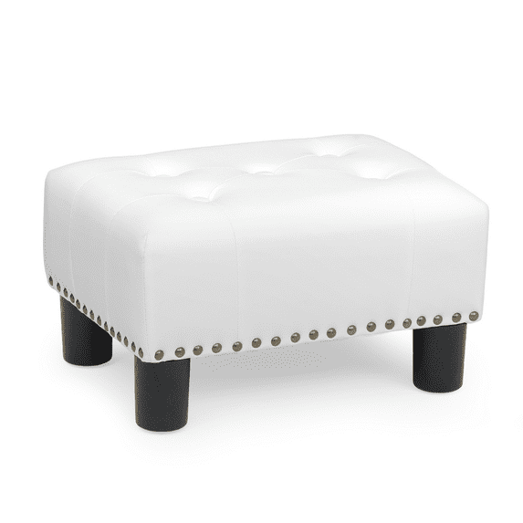 Magshion Foot Stool Ottoman with Padded Seat, Modern PU Leather Footrest, Rectangular Seat Stool, White