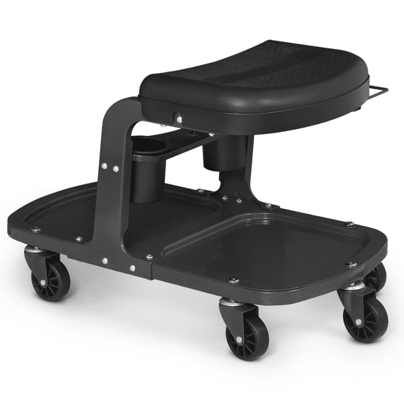 Magshion Garage Roller Seat Rolling Shop Mechanic Creeper/Shop Stool with Tool Tray and Holder, 350lbs Capacity Creeper Seat with 5 Wheels, Black