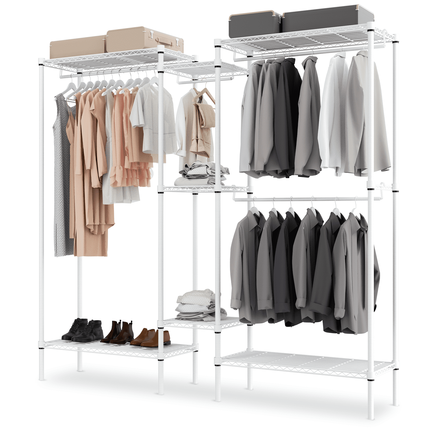 Molloy Industrial Corner Clothes Rack, L Shaped Garment Rack with Shelves and 2 Fabric Drawers, Heavy Duty Clothing Rack for Hanging Clothes Trent aus