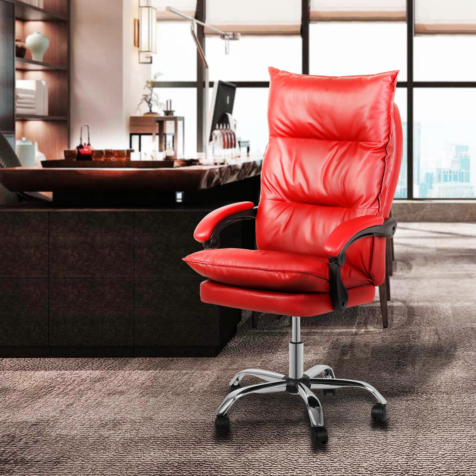 Magshion HighBack Faux Leather Ergonomic Heavy Duty Executive Swivel Office Desk Chair Wine