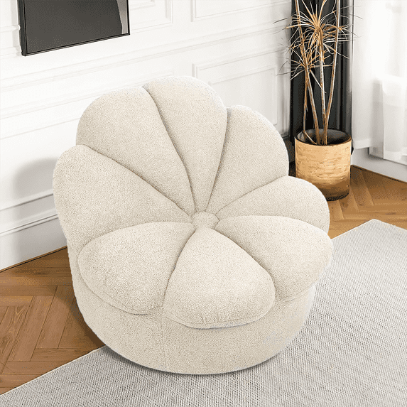 Magshion Home Blooming Flower Lazy Sofa, Livingroom Mohair Accent Chair, Party Room Fabric Floor Gaming Couch, Bedroom Upholstered Seat, White