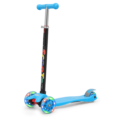 Magshion Kick Scooter, 3 Adjustable Heights and 3 Flashing Wheels Kids Scooter with Anti-Slip Deck for 3-6 Years Old Boys Girls, Lean to Steer, Blue