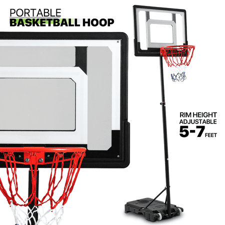 Magshion Kids Basketball Hoop 5-7 feet Height Adjustable, Portable Backboard System with 2 Wheels, Fillable Base