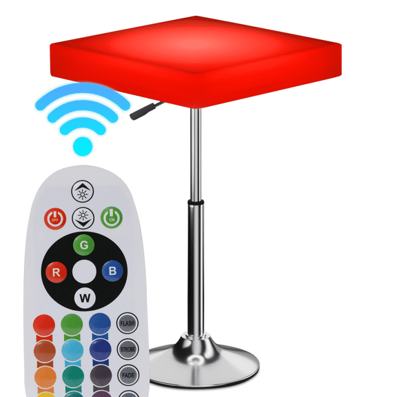 Magshion LED Cocktail Tables Outdoor Light Up Bar Table, Bistro Coffee Table, 29.5''- 39" Adjustable Height 16 RGB Changing-Color Pub Table with Remote Control