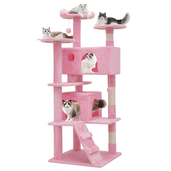 Magshion Large Cat Tree, 54.5" Multi-Level Cat Tower with Sisal Scratching Posts, Cat Furniture for Indoor Cats, Soft Pink