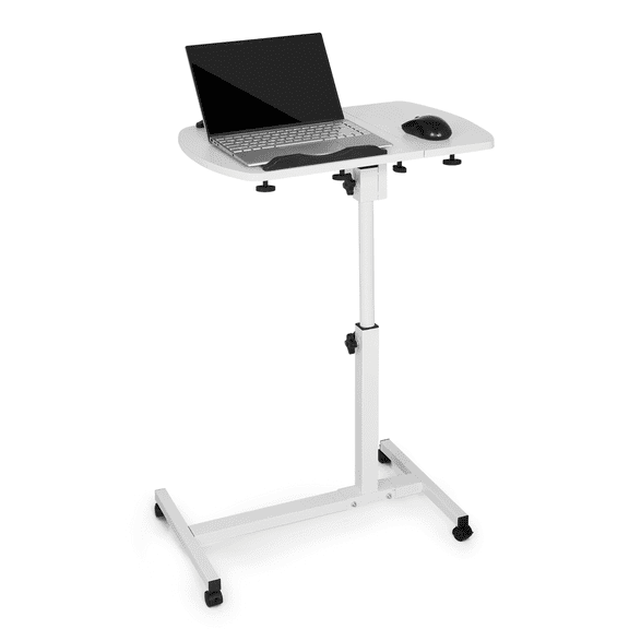Magshion Lifting Computer Desk with Mouse Pad, Adjustable Lecture Table, Mobile Cart with Brake Casters for Office Classroom, White