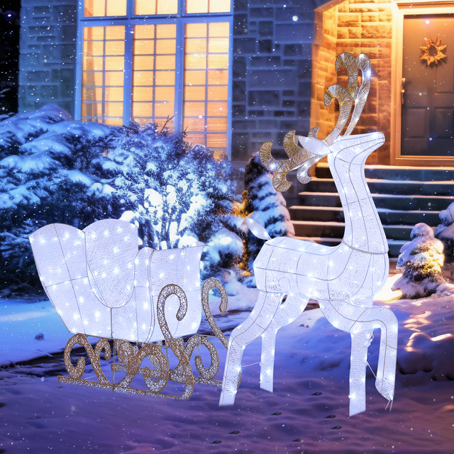Best Choice 4ft Lighted Reindeer & Sleigh Outdoor Yard Decor, 205 LED