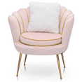 thumbnail image 1 of Magshion Living Room Microfiber Solo Sofa, Tufted Velvet Accent Chair, Round Padding Seat with Cushion, Home Upholstered Arm Chair, Light Pink/Gold, 1 of 12