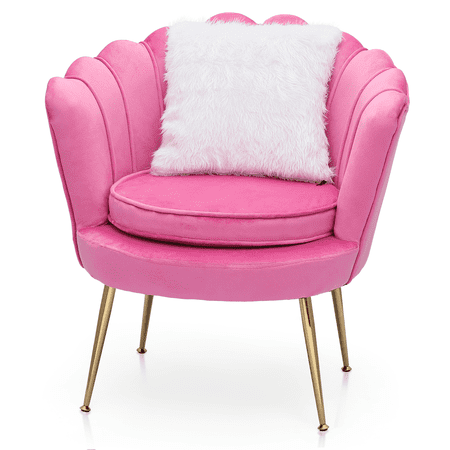 Magshion Living Room Microfiber Solo Sofa, Tufted Velvet Accent Chair, Round Padding Seat with Cushion, Home Upholstered Arm Chair, Pink