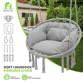 thumbnail image 1 of Magshion Macrame Hanging Chair Swing Chair with Cushion, Bohemian Style Cotton Rope Mesh Hammock Chair for Indoor, Outdoor, Home, Garden, Patio, Yard, Grey, 1 of 9