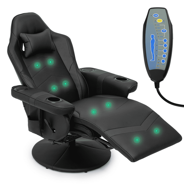 MoNiBloom Massage Video Gaming Recliner Chair, Ergonomic Computer Desk Chair  with Bluetooth Speakers, High Back PU Leather Office Chair with Adjustable  Backrest and Footrest, Black 