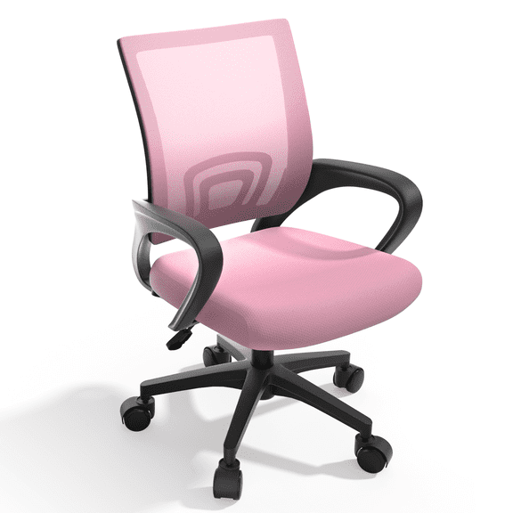 Magshion Mesh Office Chair Desk Chair, Mid Back Ergonomic Adjustable Height Rolling Swivel Computer Chair with Lumbar Support, Pink